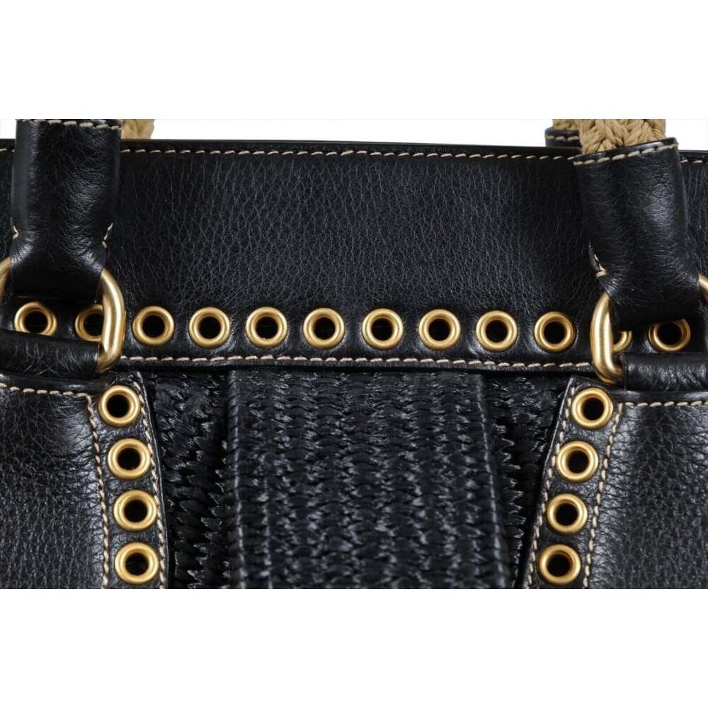 Prada Womens Paglia Vitello Daino Frame Satchel Shoulder Bag Black Woven Raffia - Picture 4 of 16